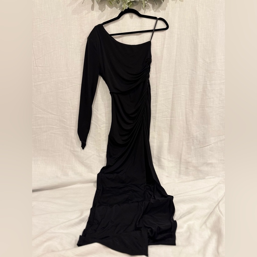 Michael Costello Black Asymmetrical Long Sleeve Dress